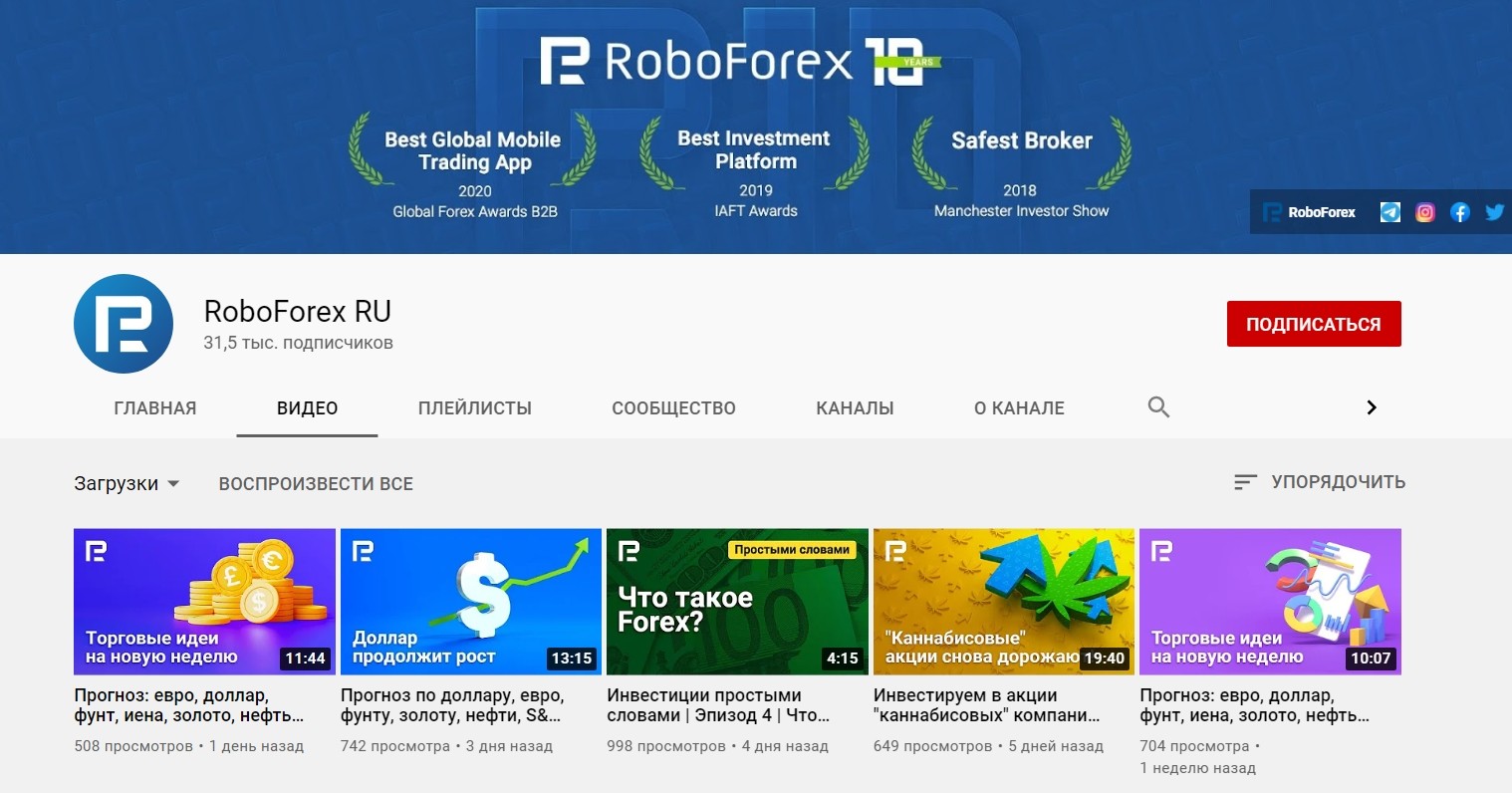 Ютуб канал Робофорекс